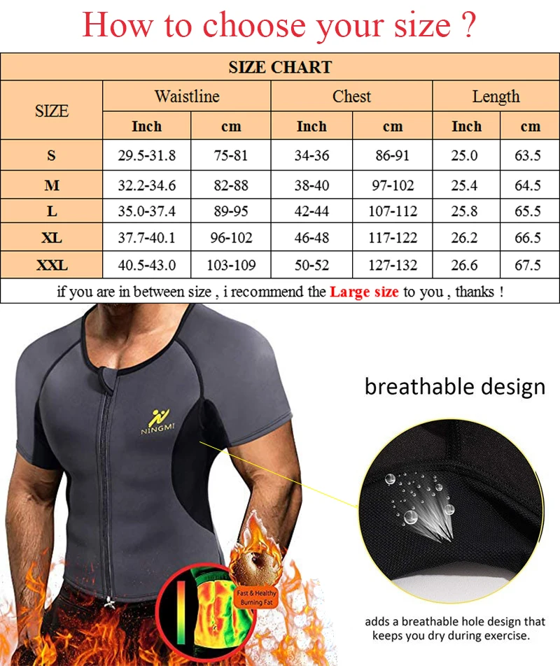 NINGMI Men Sports Top Body Shaper Slimming Waist Trainer Running Vest Neoprene Sauna Suit Shapewear Gym Shirts Breathable Jacket