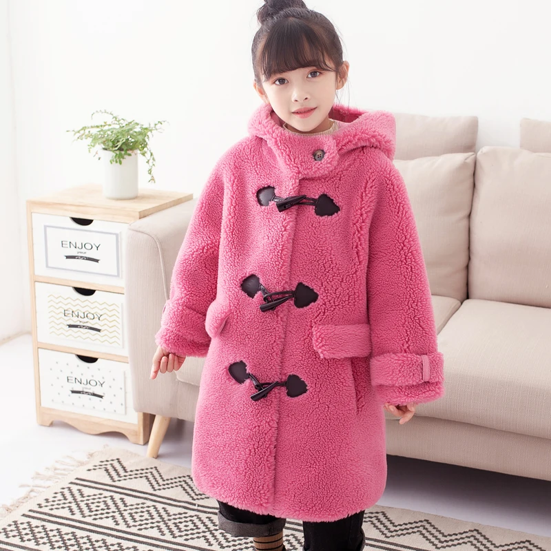 PINK Зимнее пальто с мехом Новое Модное детское шерстяное пальто с мехом меховые пальто из гранулированного флиса для девочек Меховая куртка для мальчиков пушистая куртка, SH5580 - Цвет: PINK