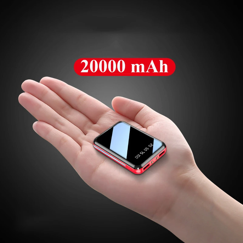 20000mAh Portable Mini Power Bank Mirror Screen LED Digital Display Powerbank External Battery Pack Poverbank For Mobile Phones wireless power bank for iphone