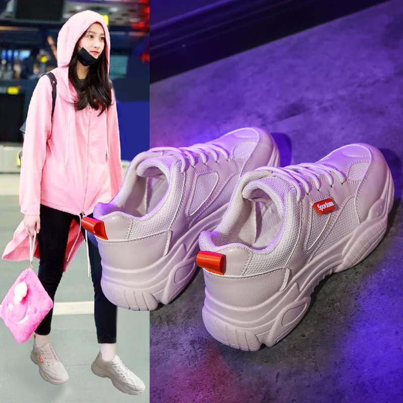 

INS Dad Shoes 2019 Spring New Style Versatile WOMEN'S Shoes Thick Bottomed round-Toe White Athletic Shoes