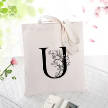 Художественная алфавитная холщовая вместительная сумка для покупок сумка текст DIY пользовательский принт логотип экологический многоразовый буквенный принт Сумочка ежедневное использование