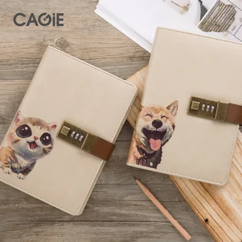 

2020 Original Cartoon Imitation Leather Notebook Akita Dog Panda With Combination Lock Business Design Diary Stationery