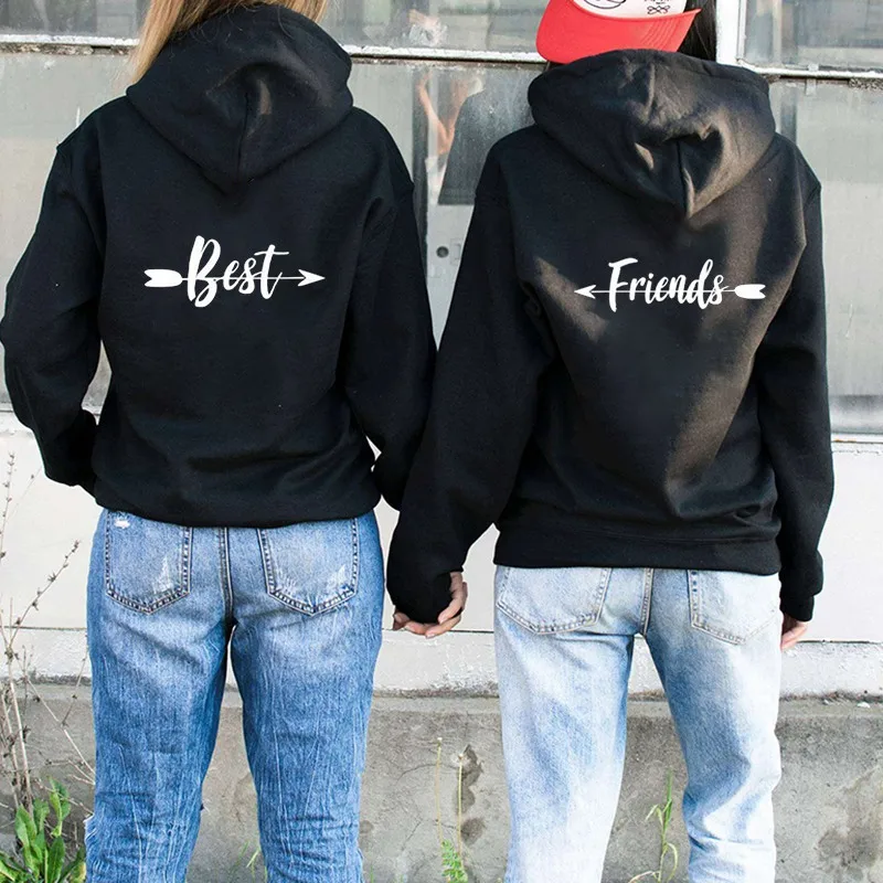 BFF толстовки для женщин осень зима длинный рукав толстовка сзади печать женские толстовки лучшие друзья буквы повседневные пальто