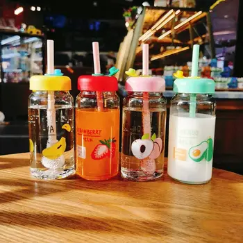 

Fruit Stawberry Banana Peach Avocado Kawai Plastic Water Cup Cylinder Model Portable Gym Travel Student Cartoon Vacuum Milk Cup