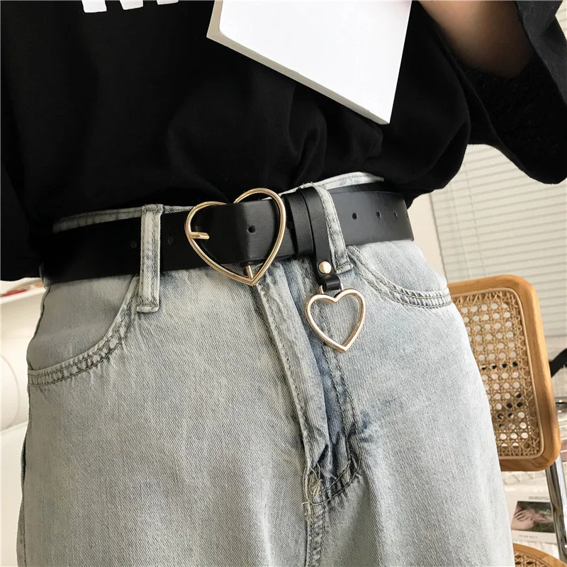 패션 여성 벨트 하트 더블 링 진주 핀 버클 클리어 그로멧 가죽 허리 스트랩, 숙녀 청바지 바지 투명 벨트