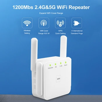 

POHIKS 1pc 2.4GHz/5GHz Dual-band Signal Wi-Fi Long Range Extender Amplifier 1200Mbps Wireless Repeater Booster For Office Home