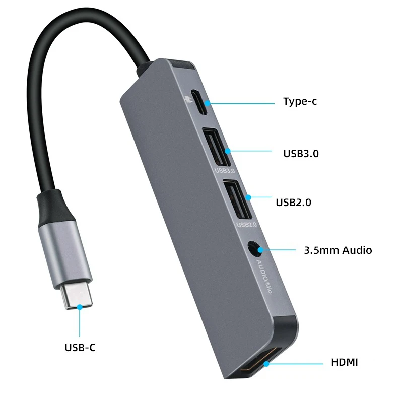 AAAJ-5-In-1 type-C док-станция концентратор к HDMI USB3.0+ USB2.0 PD аудио USB C концентратор