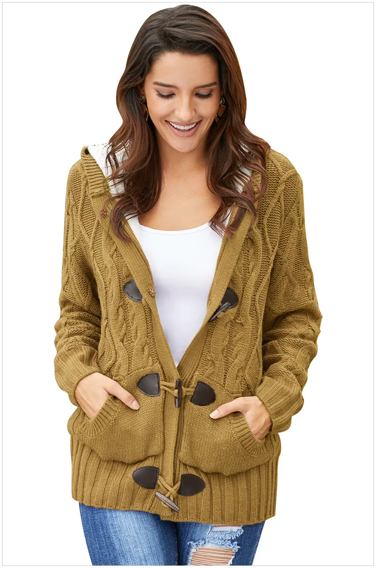 Женский Теплый кардиган, Осень-зима, черный свитер, женский толстый свободный свитер с капюшоном и длинными рукавами, уличный Модный женский топ