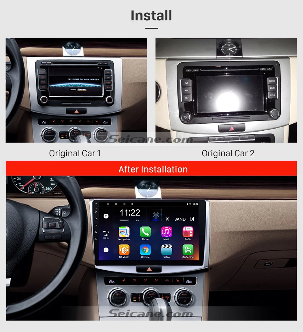 Discount Seicane 10.1" Quad Core Android 9.0/8.1 Car Head Unit Player Radio GPS Navi for 2012-2014 VW Volkswagen Magotan B7 Bora Golf 6 1