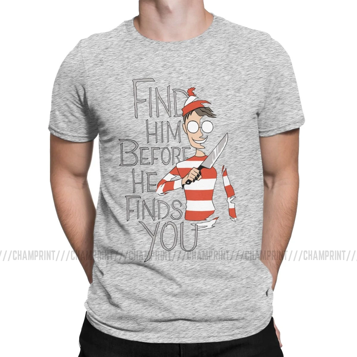 Мужская футболка Hiding In The Dark Waldo, хлопковые футболки с коротким рукавом Wheres Wally, пародия, 90 s, комикс, полоски, хотели футболки размера плюс - Цвет: Серый