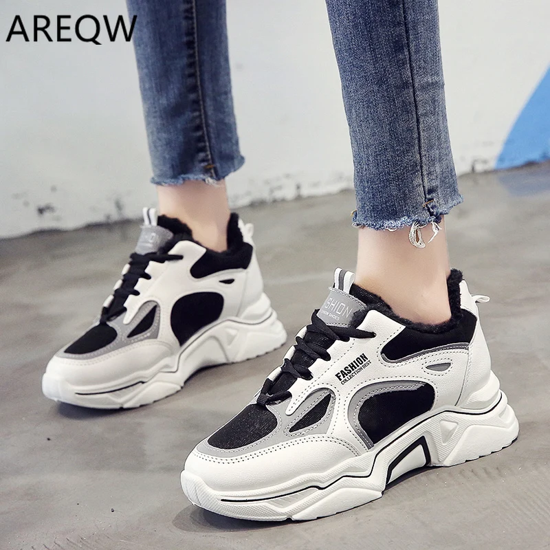 

2020 Platform Shoes Woman Sneakers Waterproof Ankle Boots for Women Shoe Heel Lace-up Roumd Toe Lady Vulcanize Shoes