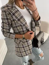 Primavera outono novas mulheres blazer xadrez gola entalhada senhora do escritório jaqueta dupla breasted casual 2021 moda feminina terno casaco