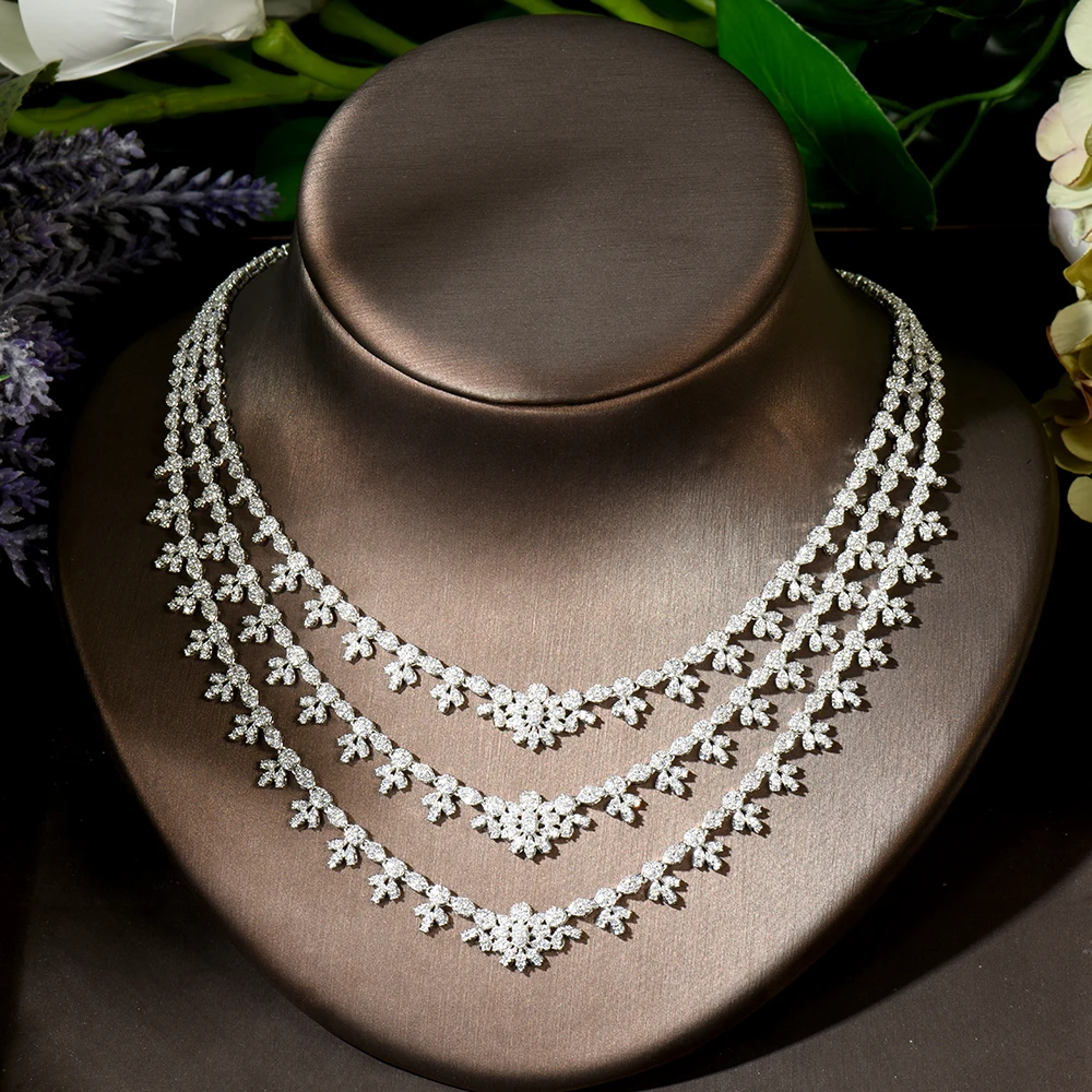 HIBRIDE 3 Layers Leaf African Jewelry Set For Women Wedding Party Cubic Zirconia Dubai Bridal Jewelry Set Indian 2021 N-1855 - Image 4