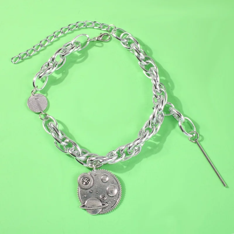 Lalynly, круглая подвеска в стиле хип-хоп с планетой, уникальное серебряное ожерелье с толстой цепочкой, вечерние ювелирные изделия, подарки, N70391