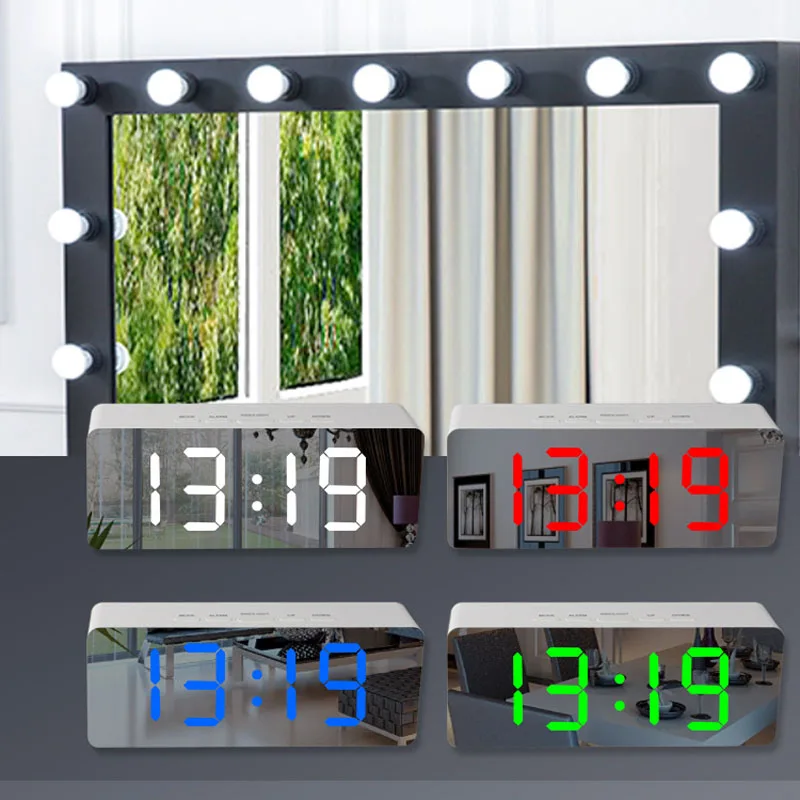 Светодиодный зеркальный будильник, часы, цифровой Повтор, настольные часы, будильник, светильник, температурный дисплей, электронное украшение для дома часы