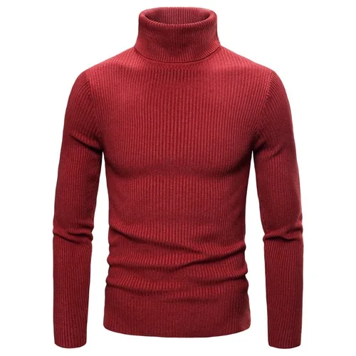 Свитер мужской, Осень-зима, мужской свитер, однотонный, облегающий, толстый, теплый, мужской свитер, пуловеры, водолазка мужская,качество джемпер мужской - Цвет: red