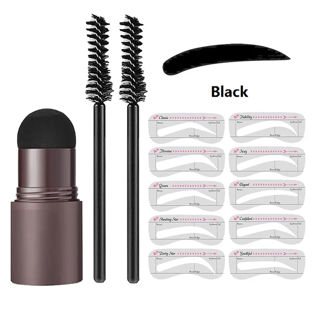 6 Colour Natural Stick Hair Line Contour Template Eyebrow Shaping Kit Stamp And 10 Pieces Brow Stencil Long Lasting Waterproof Black