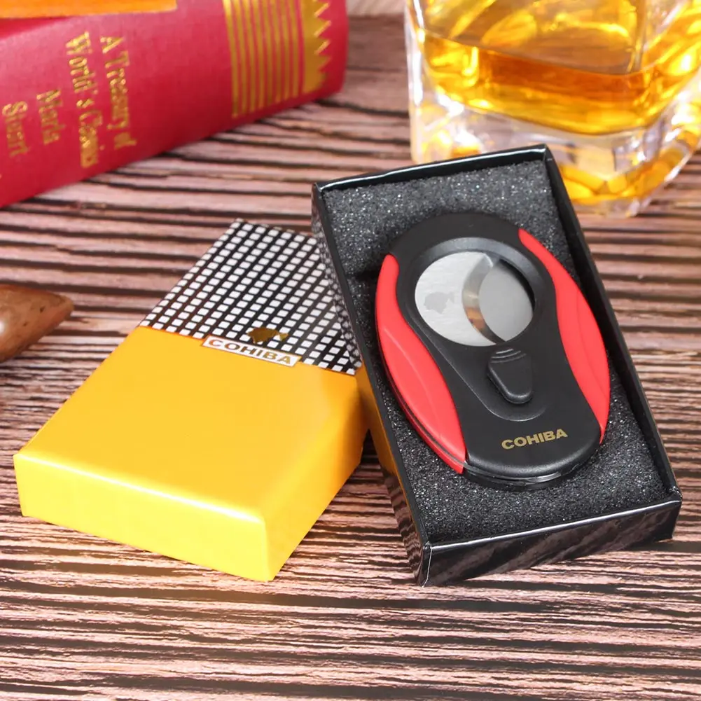 COHIBA пластиковый сигарный резак, портативные аксессуары для сигар, лезвия из нержавеющей стали, гильотина для сигар с подарочной коробкой