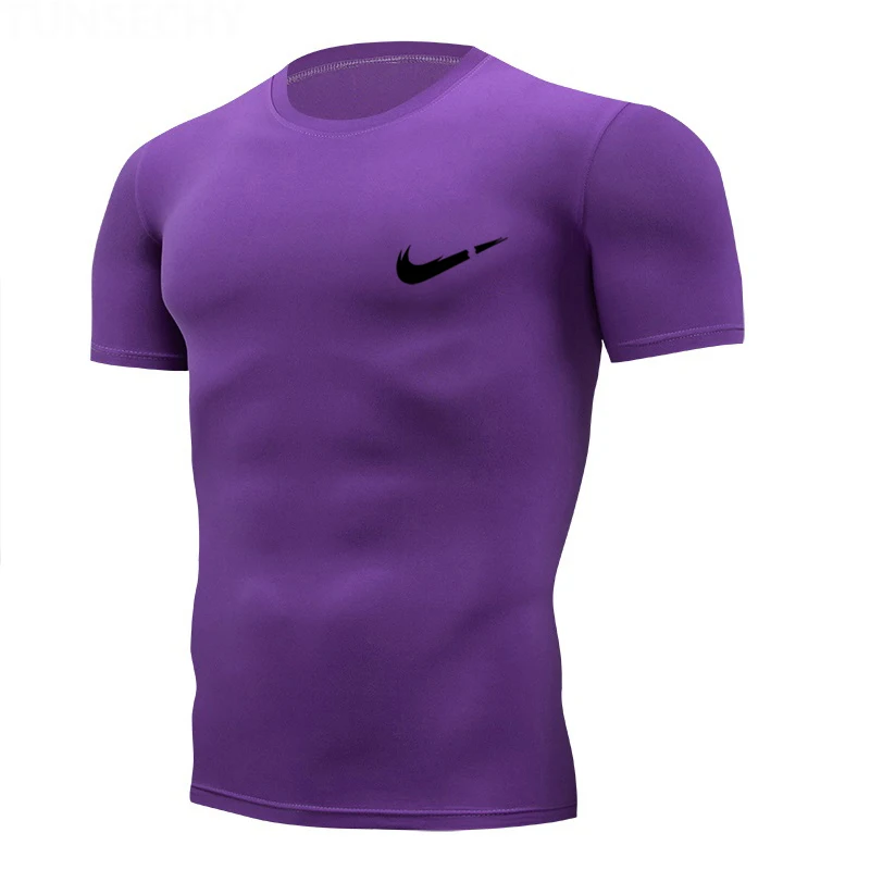 Дышащая гимнастическая майка для мужчин, футболка для бега, компрессионная футболка с короткими рукавами для тренировок, тренировочные футболки для фитнеса, спортивные футболки для бега - Цвет: Photo Color