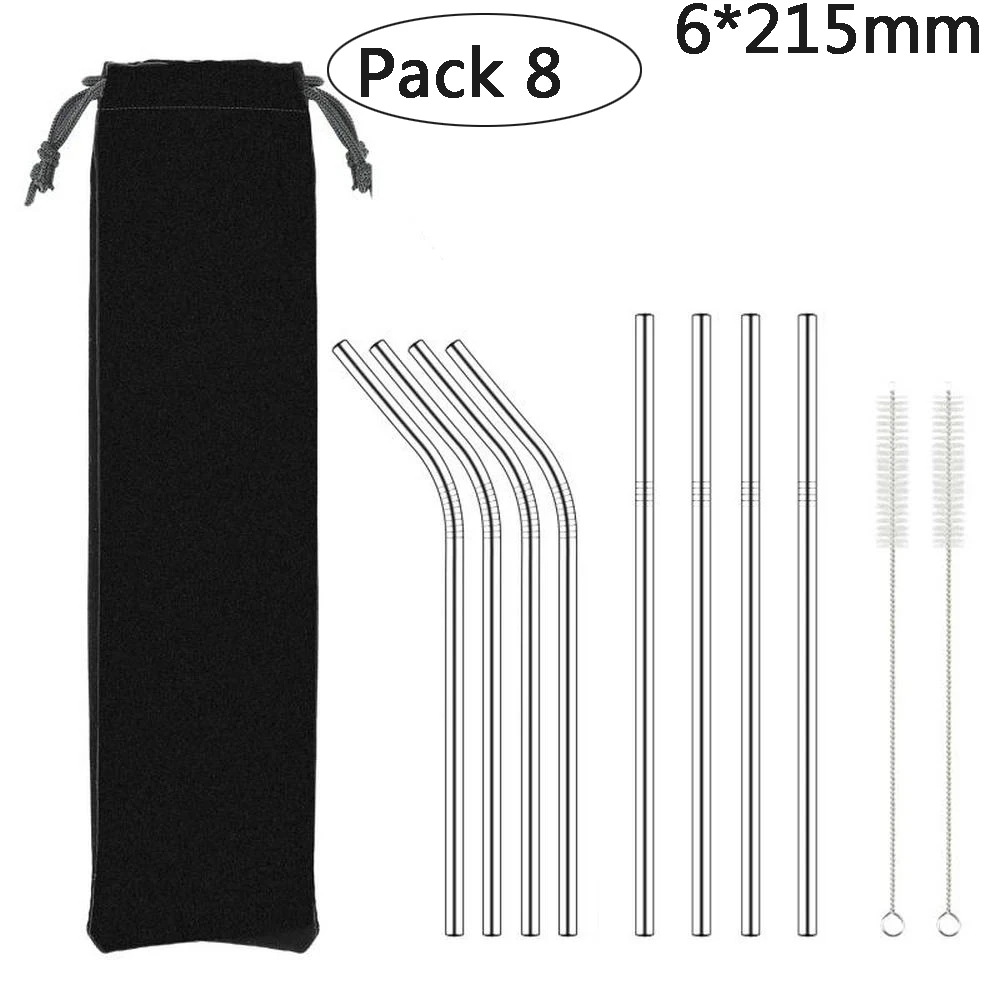 Pack8D-2Brush-1Bag Fuhaihe Металл питьевой соломы 304 Нержавеющая сталь металлическая соломинка с чистящая щетка для кружек 20/30 унций бар вечерние аксессуар - Цвет: Pack8D-2Brush-1Bag