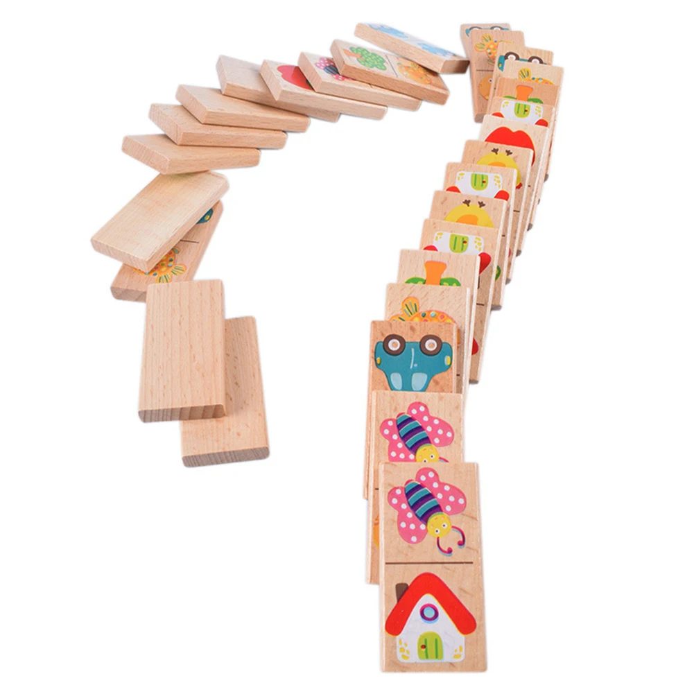 low cost  28Pcs/Set Wooden Fruit Car Pairing Domino Puzzle Blocks Children Educational Toy Kid Gift