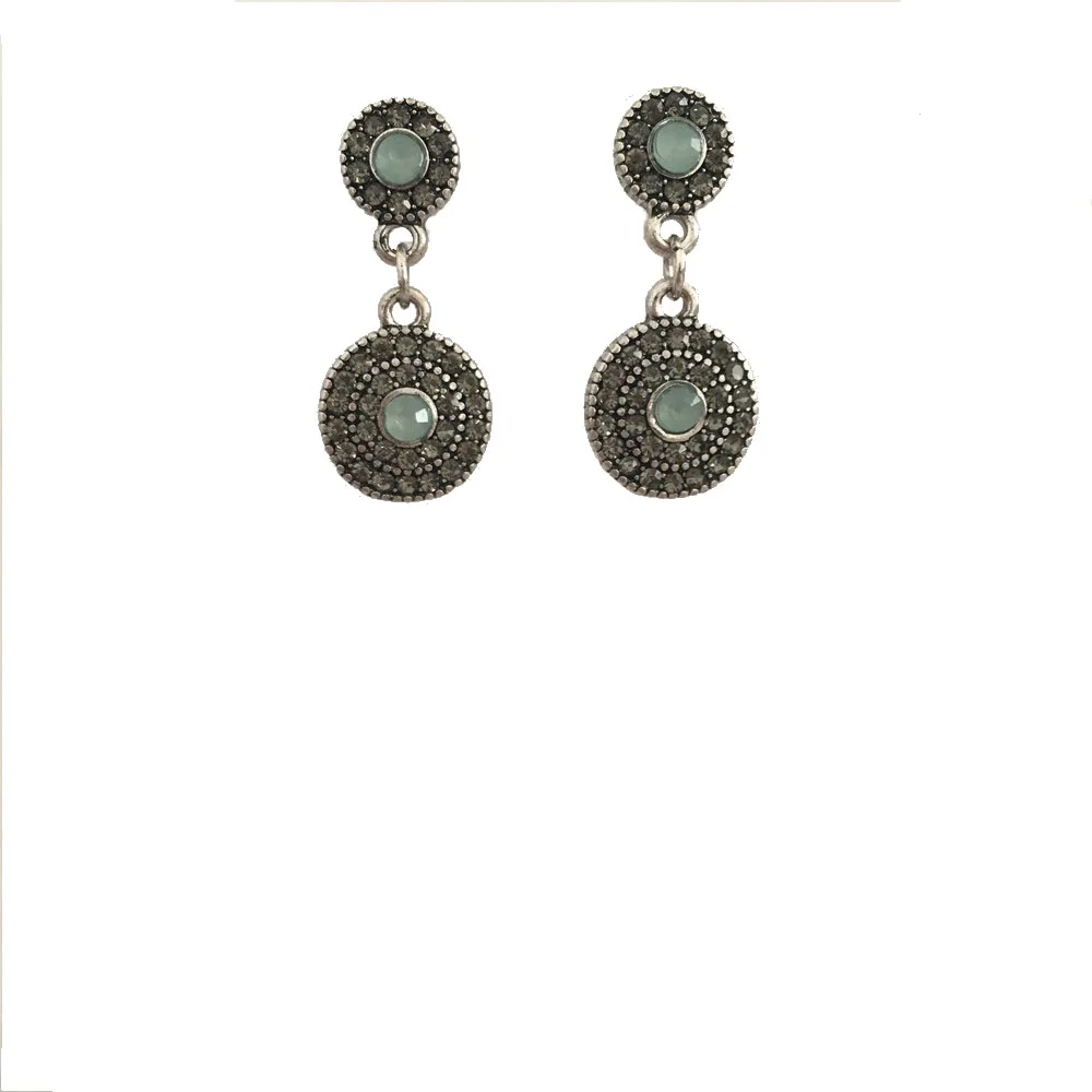 Античный родий цвет круглый диск с мятой и BLACKDIA Цвет Камень Серьги гвоздики для женщин Девушка