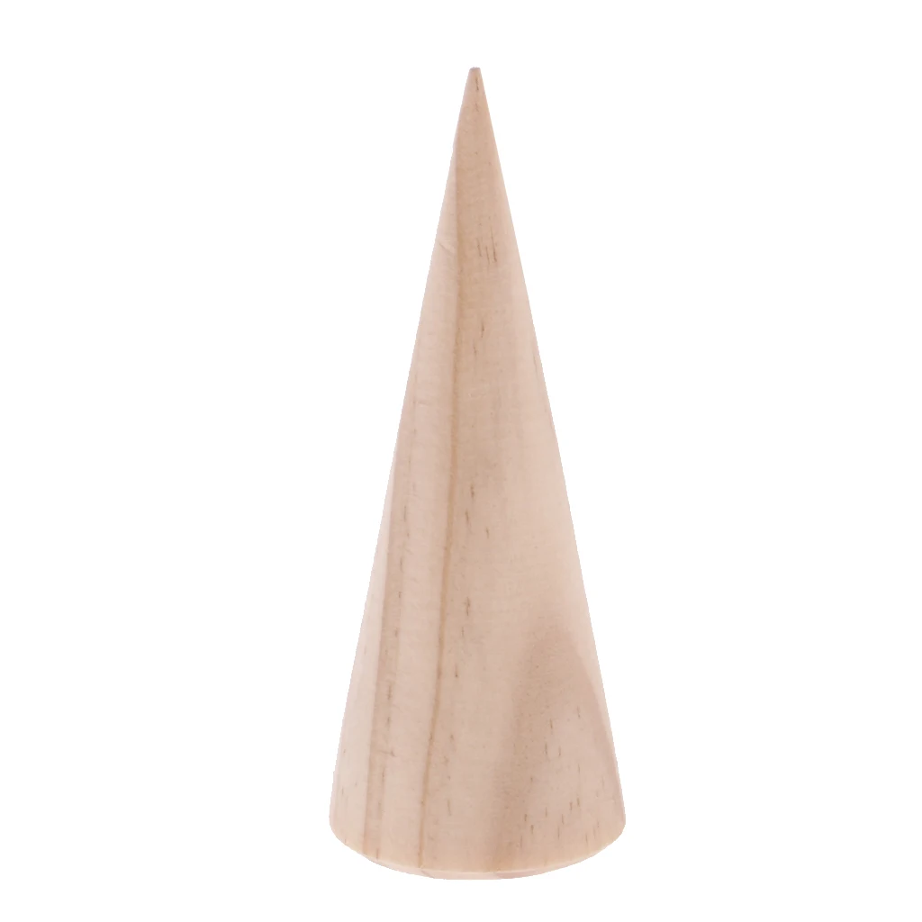 

30 Pieces Lot Natural Wooden Cone Shape Stand Rack 3/5/8cm Ring Display Showcase Organizer
