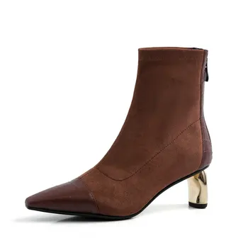 

Brand Fashion Women Ankle Boots Autumn Winter Genuine Leather Solid Women Shoes Classic Square Toe Basic Shoes Woman