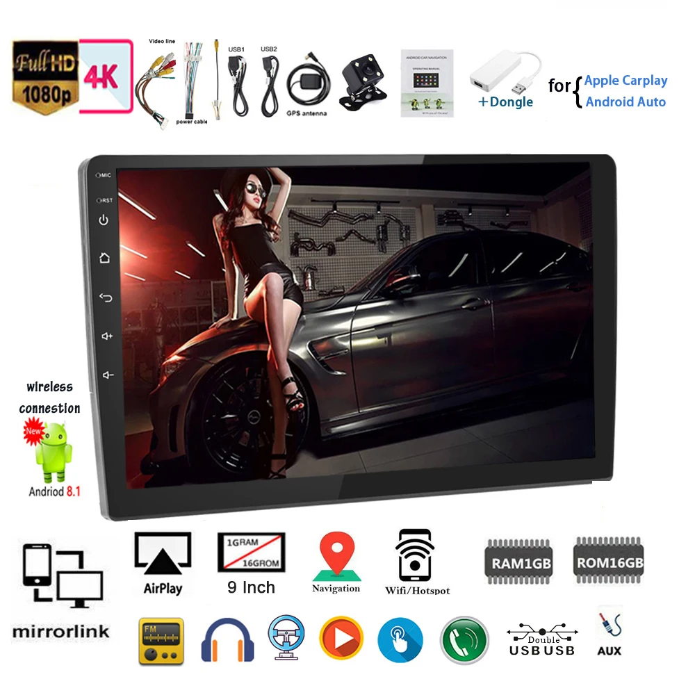 Авторадио 9'ƈ Din MP5 плеер GPS Wifi Зеркало Ссылка HD сенсорный экран с ключ + Cam Siri Carplay
