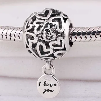 

Original Openwork Love Hearts With I Love You Pendant Beads Fit 925 Sterling Silver Charm Pandora Bracelet Bangle DIY Jewelry