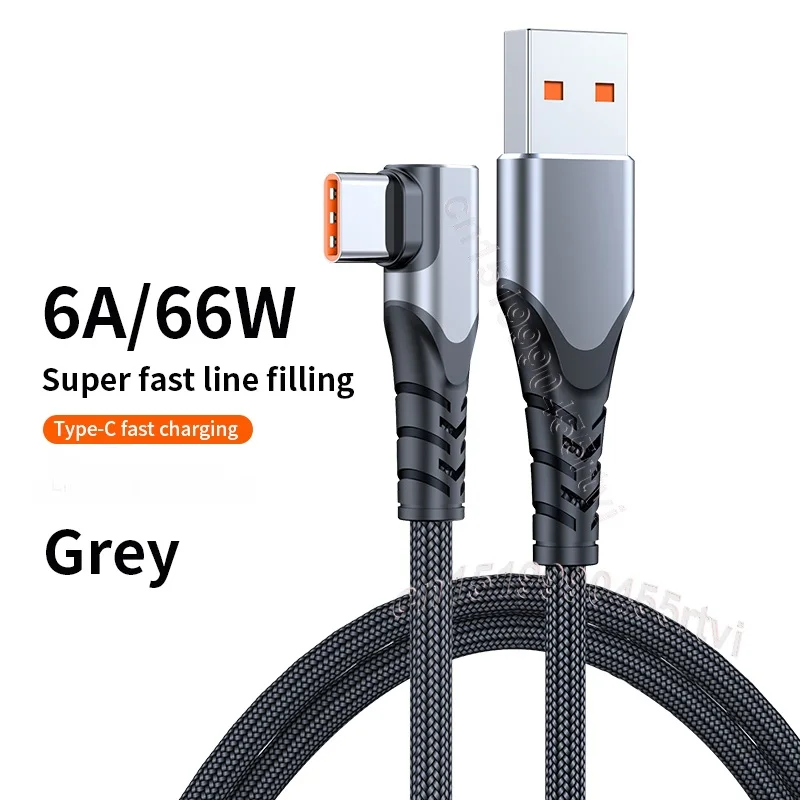 6A Single Elbow USB Type C Cable Type C Fully Compatible For Huawei Samsung OPPO VOOC 66W C Fast Charging Data Cord 0.5M/1/2/3M iphone to tv cable Cables