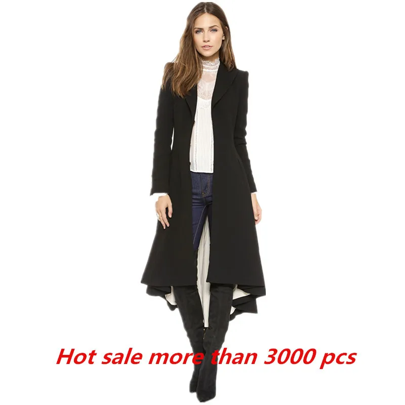 

Autumn Winter Women Swallowtail Wool Long Black Trench Dress Coats Slim Blazer Dress 4XL 5XL Plus Size Goth Trench Outwear