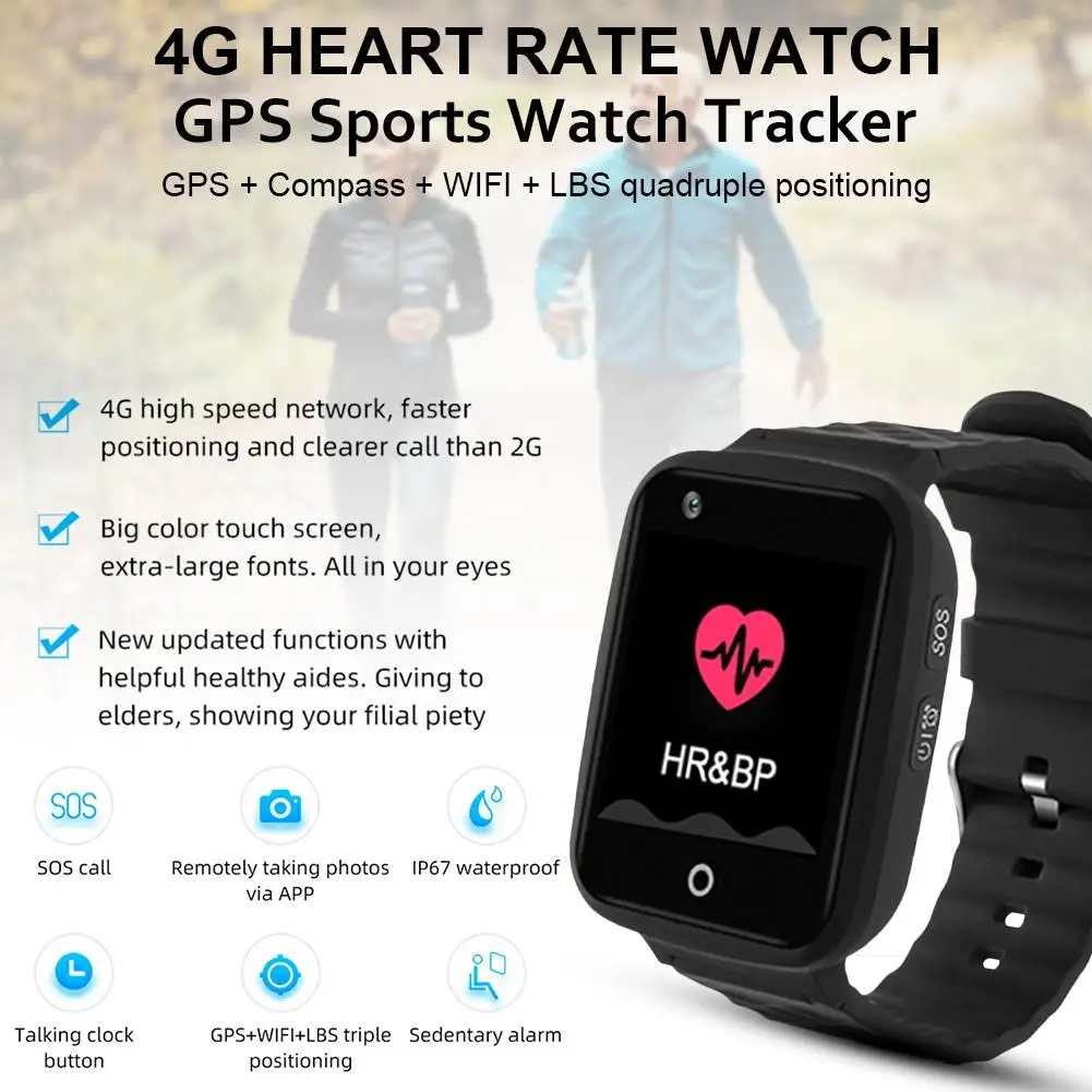 Elderly Smart Watch Phone SOS Anti-lost 4G Heart Rate Blood Pressure Monitoring Smart Bracelet GPS+LBS+WiFi Kids Watch Tracker
