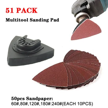 

51pcs/set Triangular Oscillating Multitools Multifunctional Triangle Sandpaper ABS Home Polishing Saw Blades Sand Disc Kit