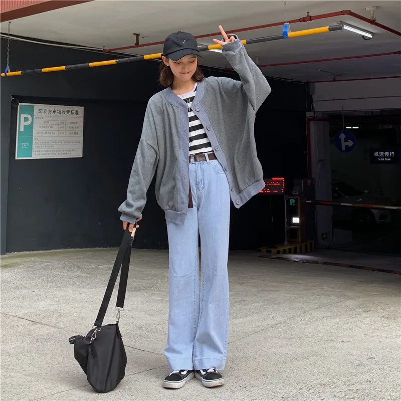 Solid Color Cardigan Long Sleeve Woolen Jacket Women's Autumn New Style Korean-style Loose Casual Students Baseball Top