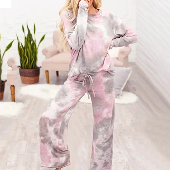 

Women Tie Dye Pajamas Two Piece Set Long Sleeve Top and Long Pants Sets Autumn Homewear Female 2 Pieces Loose Casual Homewear