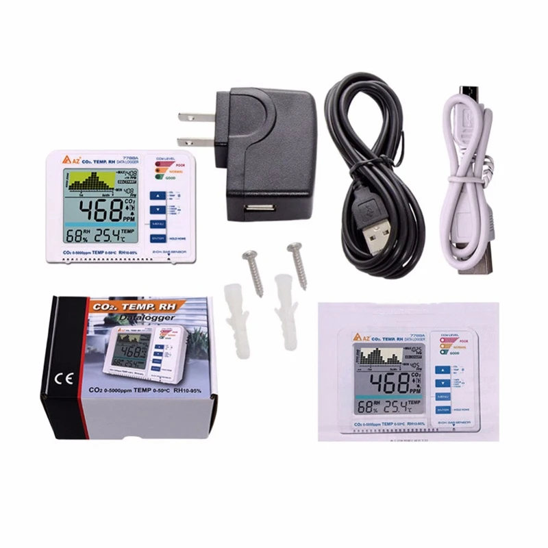 Us Plug Az7788A Co2 Gas Detector With Temperature And Humidity Test With Alarm Output Driver Built-In Relay Control Ventilatio