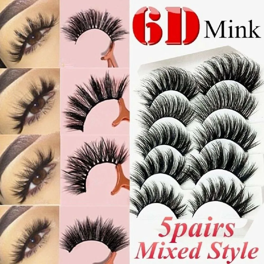 

5Pairs 3D Mink Hair False Eyelashes Natural/Thick Long Eye Lashes Wispy Makeup Beauty Extension Tools