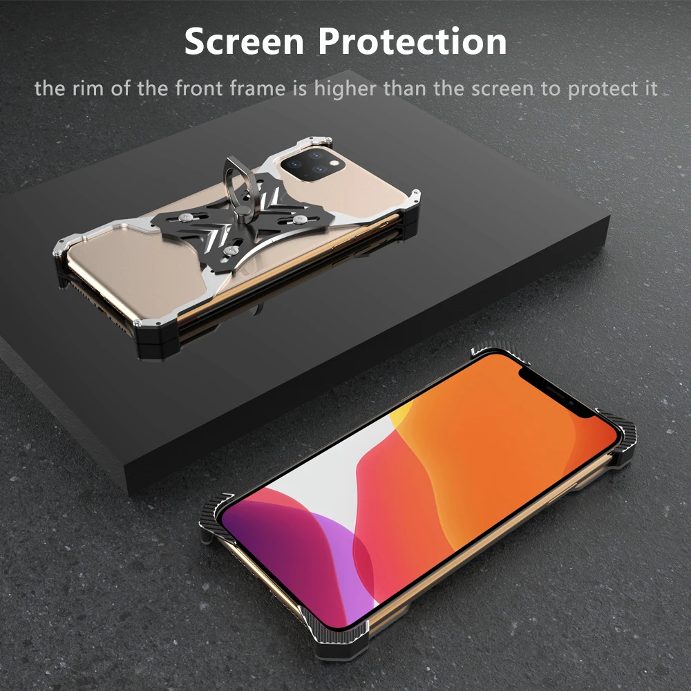 Для iPhone 11 Pro Max чехол Роскошный тонкий жесткий металлический алюминиевый сплав кольцо держатель противоударный Броня бампер чехол для iPhone 11
