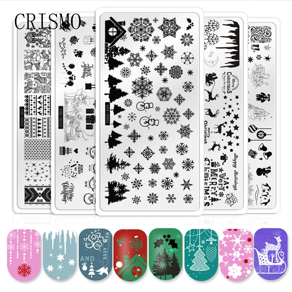 

CRISMO Flower Grid Nail Stamping Plates Rectangle Round Plaid Geometric Image Print Stencil Nail Template for Polish Gel