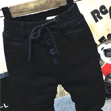 Модные и плотные осенние детские универсальные узкие джинсы с начесом Простые штаны для малышей