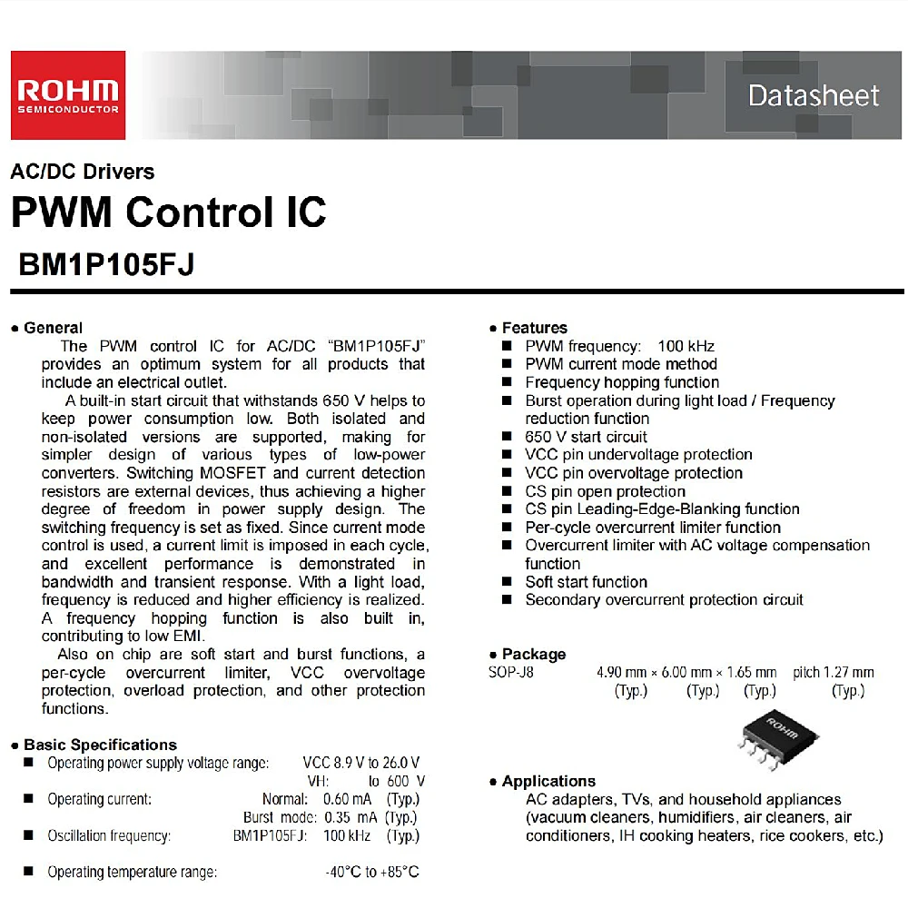 Драйверы переменного/постоянного тока BM1P105FJ SOP-8 PWM контроль IC BM1P105 1P105 SOP8 |