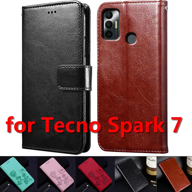 Luxury Vintage Case for Tecno Spark 7 Flip Leather Silicone Wallet Cover Spark7 Fundas Card Solts | Мобильные телефоны и
