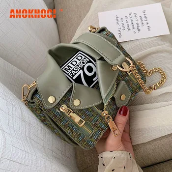

New Arrival Woolen Surface Rivet Style Messengers Women Fashion Chain Sling Shoulder Square Bag MB645