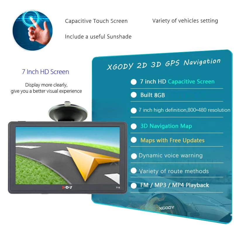 XGODY 7 &quotАвтомобильный GPS навигатор 715 грузовик сенсорный экран Sat Nav FM Bluetooth Камера