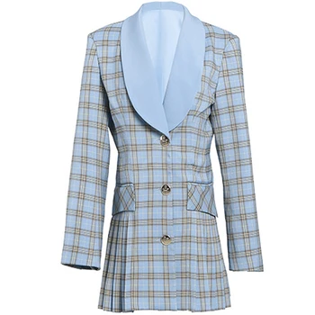 

Brand fashion women's high-end luxury autumn vintage plaid slim dress