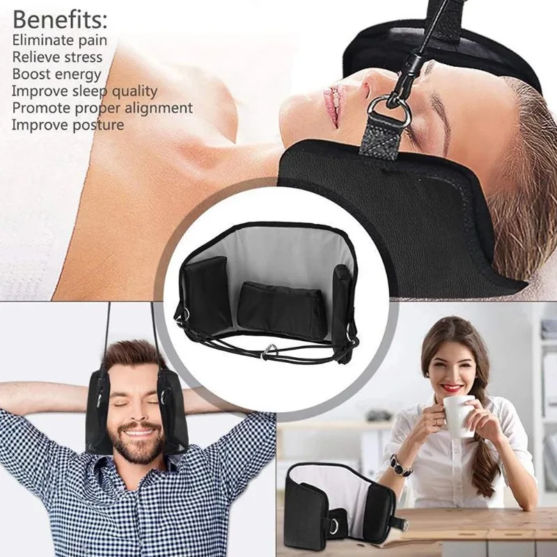 

Comfortable Head Hammock Nap Stress Reliever Relief The Pain Black Canvas Family Neck Adjustment Tourism Neck Hammock