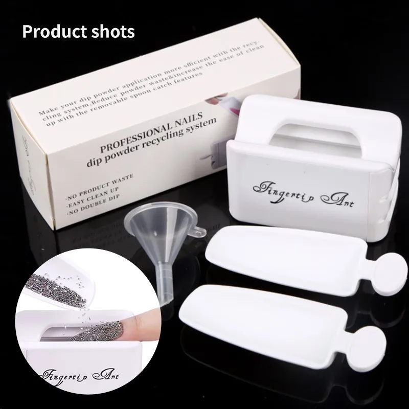 Caja de polvo francés de doble capa blanca para manicura, contenedor portátil de herramientas de recuperación de polvo de uñas