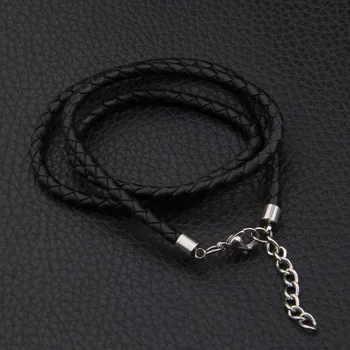 

Jewelry Men's Necklace - 3mm Cord - Leather - Stainless Steel - for Men - Color Black Silver