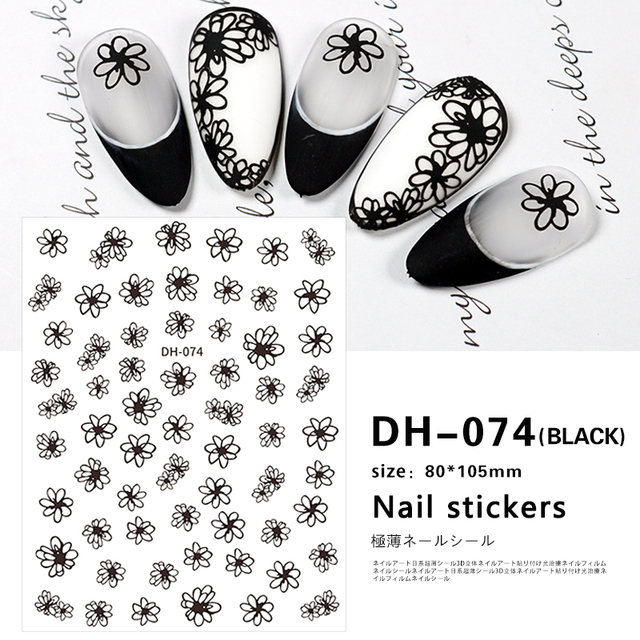 White Flowers Nail Art  Adhesive Stickers for Nails Cute Paper Parts With Avocado Direct Paste Decals Designs Manicure